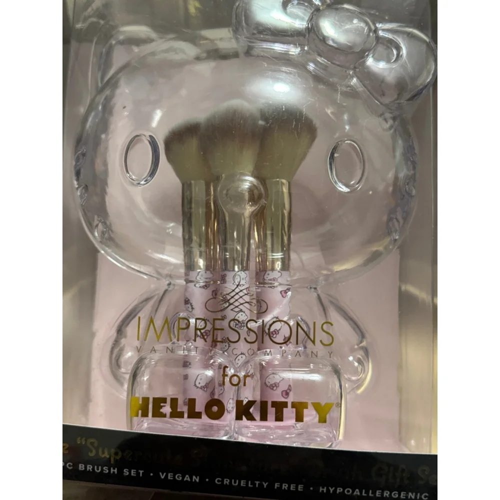 New Hello Kitty Makeup Vanity Brush Set Pink White (6)